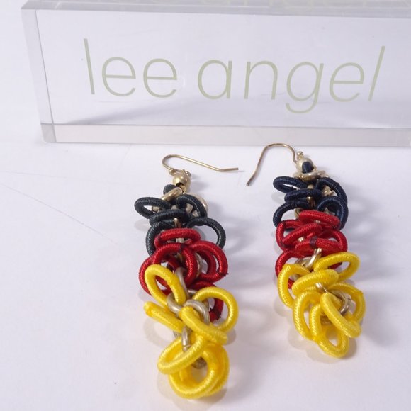 Lee Angel Color Block Ribbon Circles Link Drop earrings NWT 120 - Picture 3 of 15